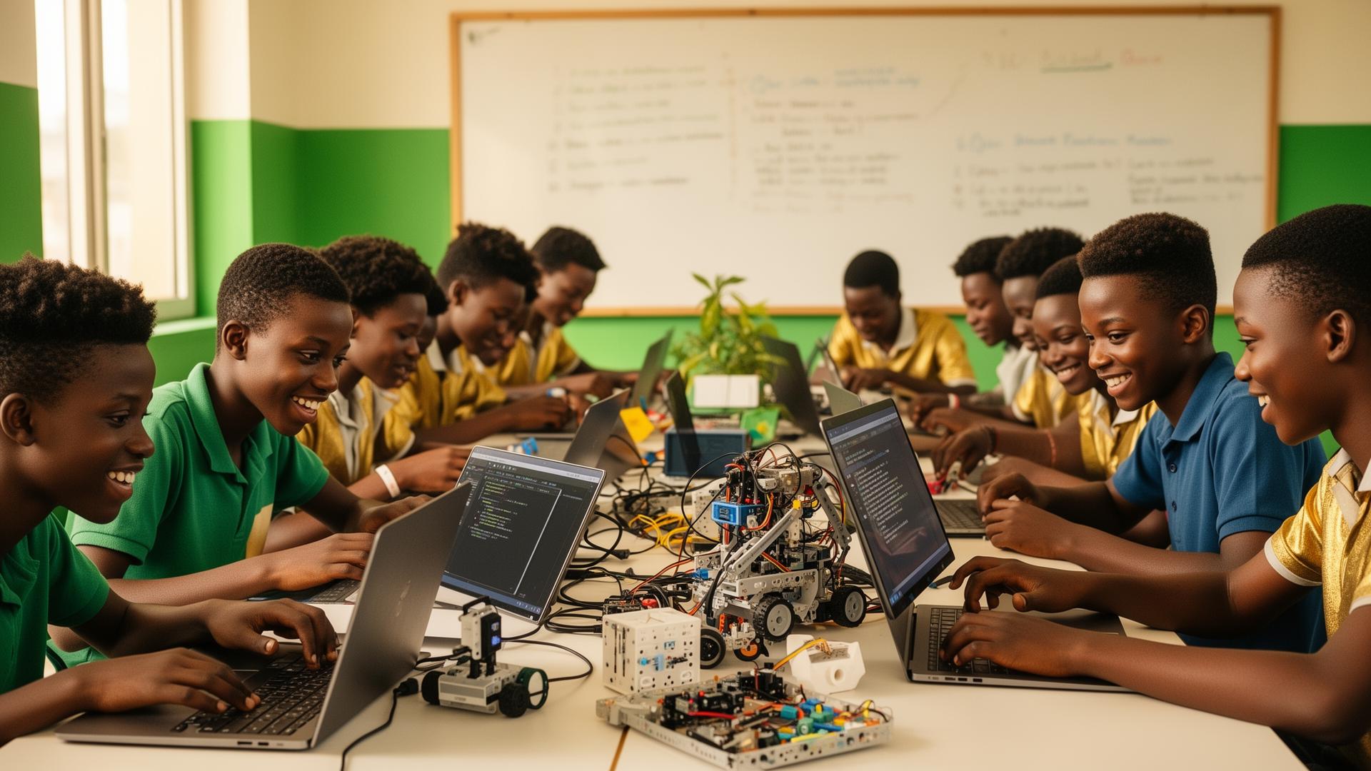 Jeunes sénégalais travaillant sur des projets technologiques
